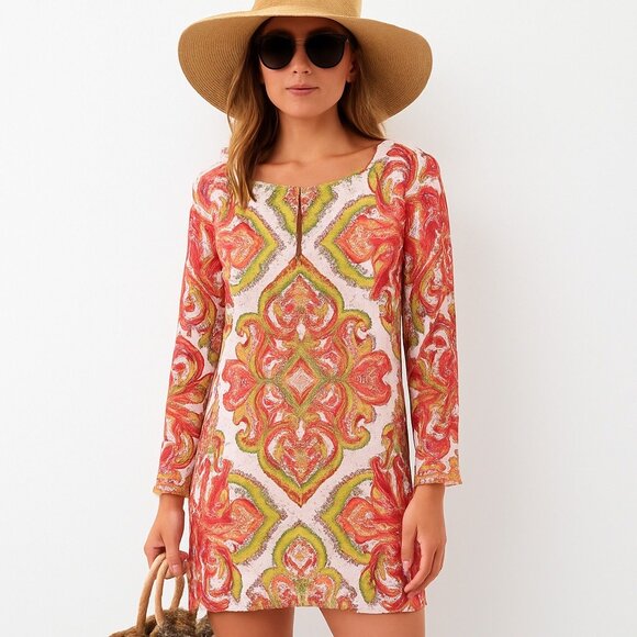INC International Concepts Other - Womens M INC Beach Sheer Tunic Dress Multicolor Paisley Beaded Boho Swim Cover